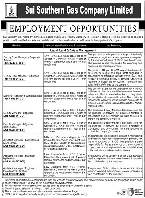 Jobs in Sui Southern Gas Company Limited